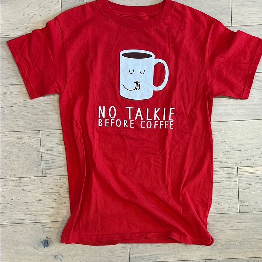 Red T Shirt with Coffee Mug Print